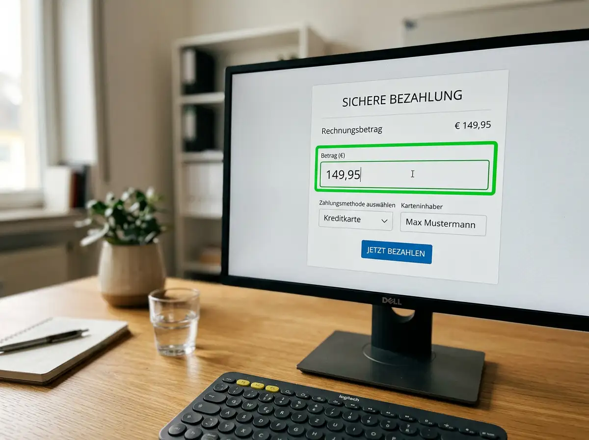 Bildschirm mit Zahlungsformular und Eingabefeld für den Einzahlungsbetrag