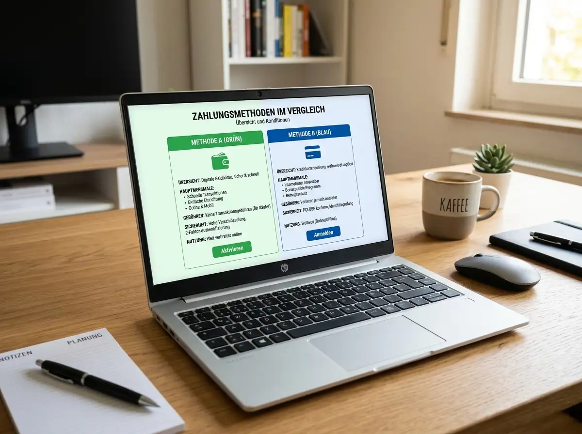 Laptop mit zwei geöffneten Zahlungsfenstern im Vergleich auf dem Bildschirm