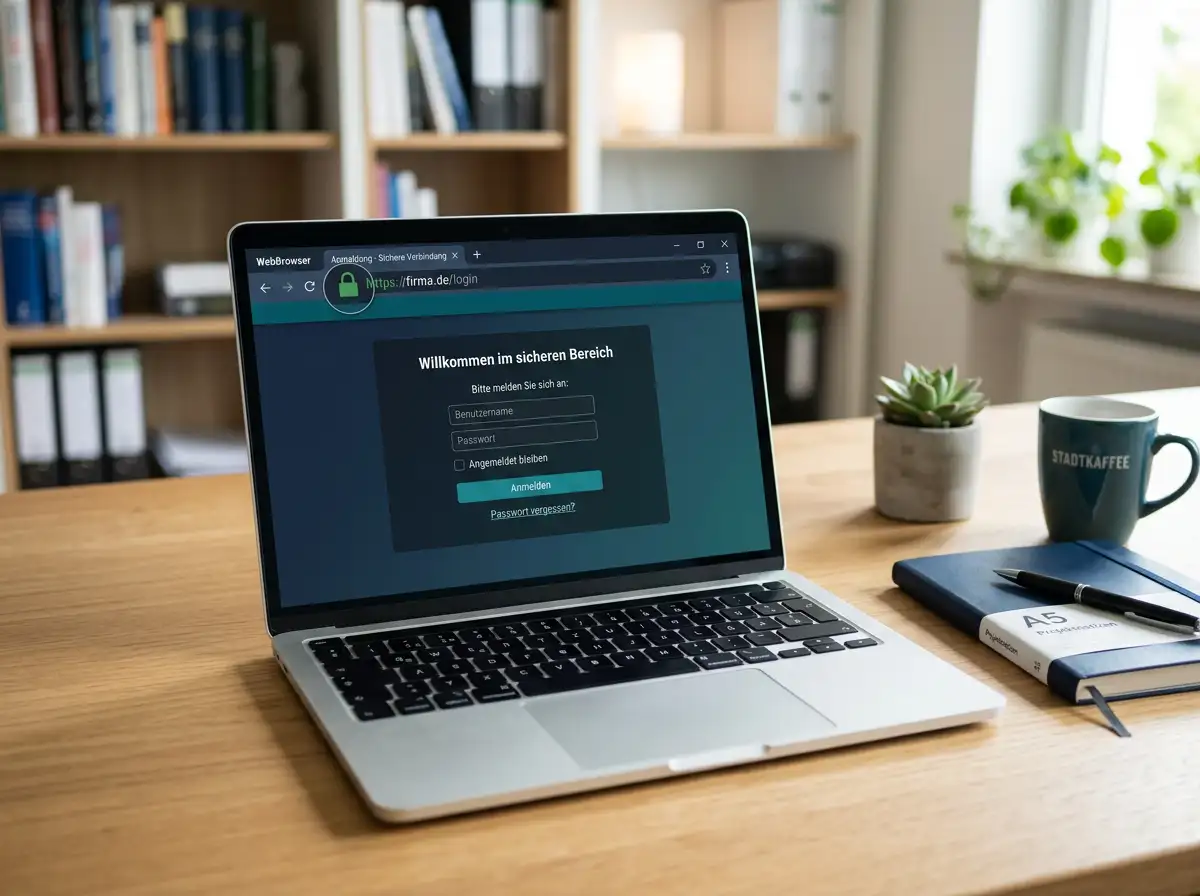 Laptop mit sicherer Verbindungsanzeige und Schloss-Symbol auf dem Bildschirm
